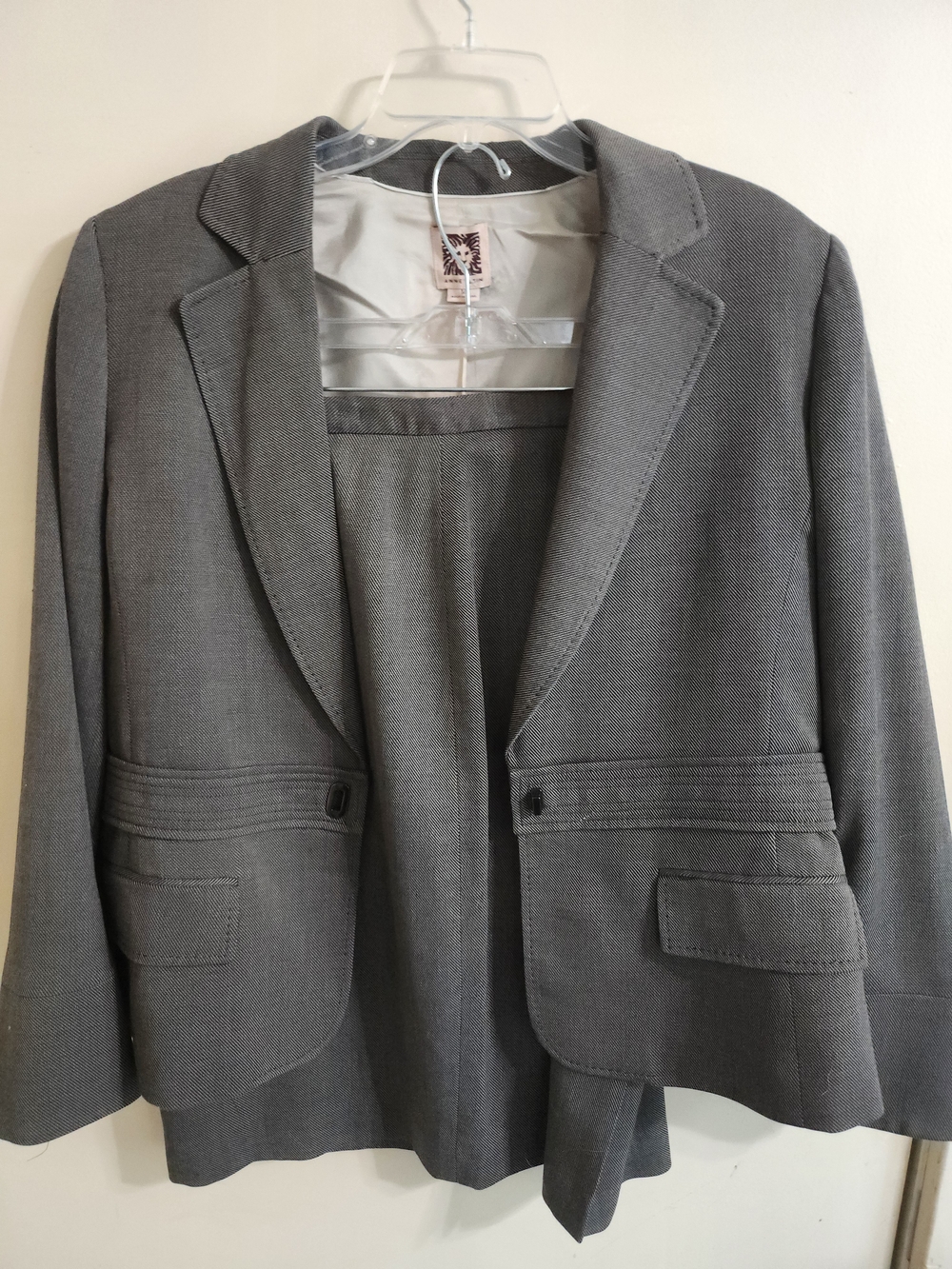 Vintage Anne Klein Gray Women's Blazer and Skirt Set Size: 14 Used: Good